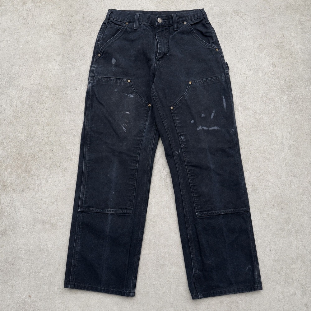 Carhartt Vintage B136 BLK Double Knees Work Pants Black Thrashed 28x30